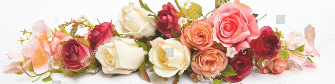 Long bouquet of roses on a white background