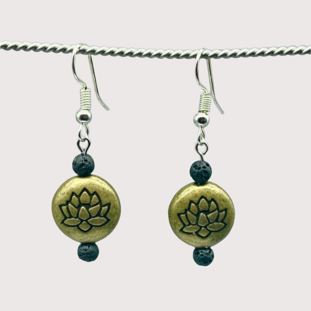 Lotus Flower Lava Rock Earrings for mindful beauty, inner peace, and self-discovery