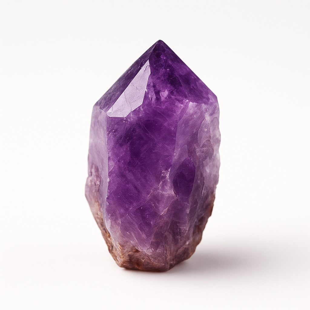 Amethyst crystal on a white background