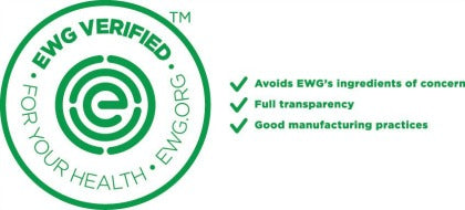 The EWG verified symbol is prominently displayed, ensuring product safety and transparency