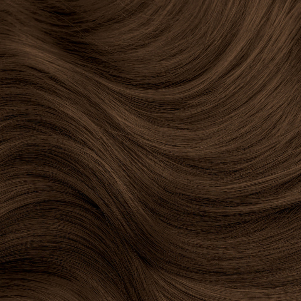 Swatch of chestnut dark brown henna-colored hair showing rich brown tones 