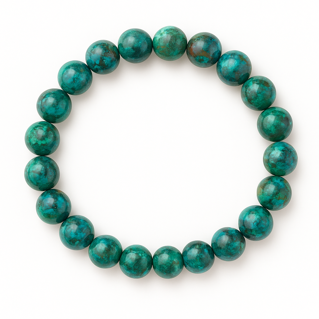 Chrysocolla gemstone bracelet on a white background