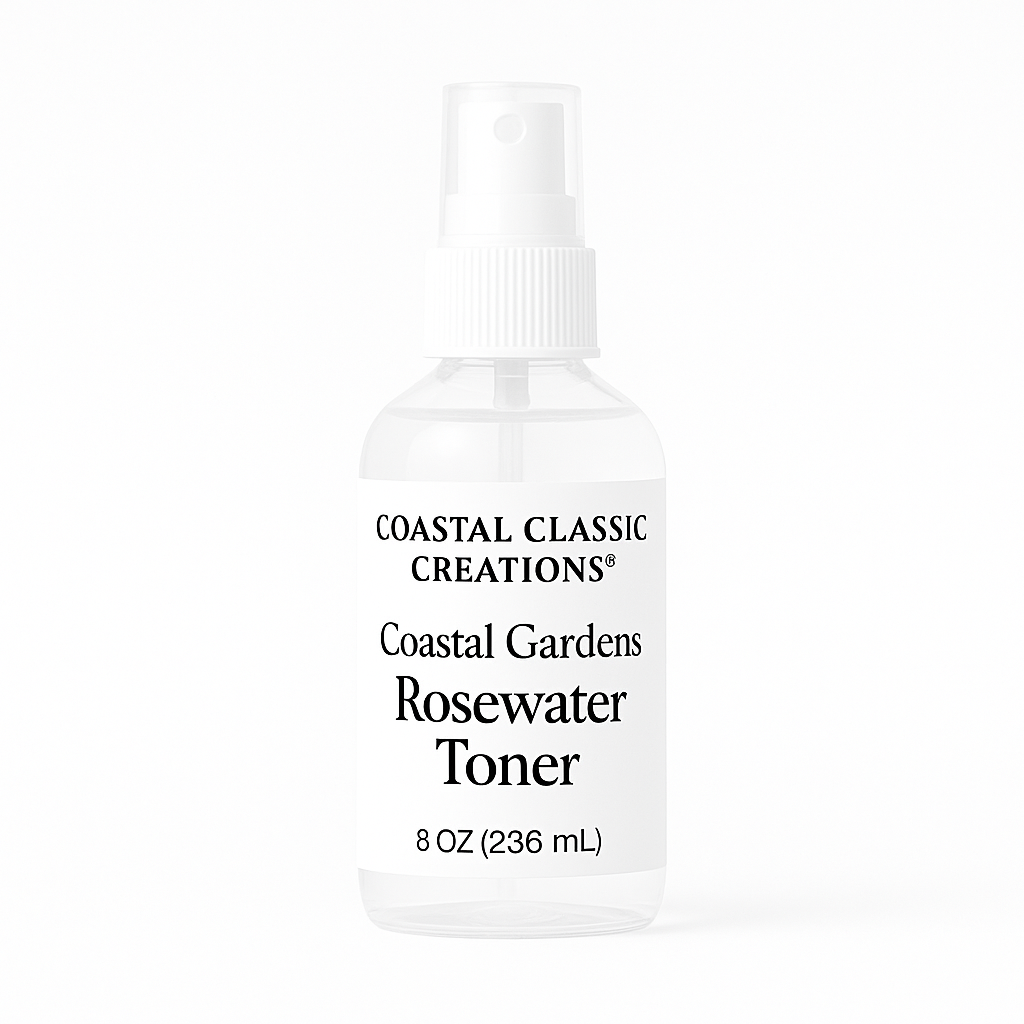 Clear plastic spray bottle labeled containing 8 oz (236 ml) of toner, shown against a pure white background