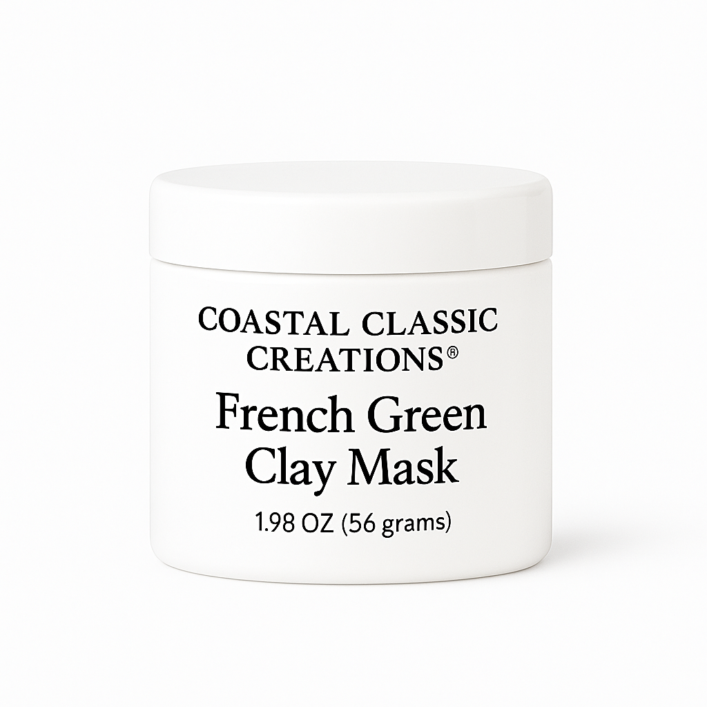 White plastic jar labeled "French Green Clay Mask – 1.98 oz (56 g)," shown against a clean white background