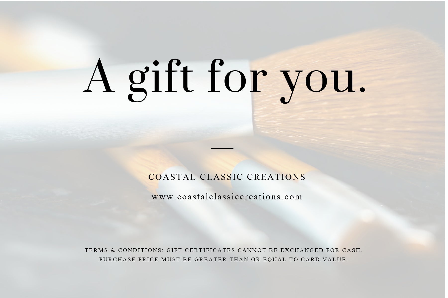 Promotional image with 'A gift for you' text and a coastal theme, featuring a blurred background of brushes