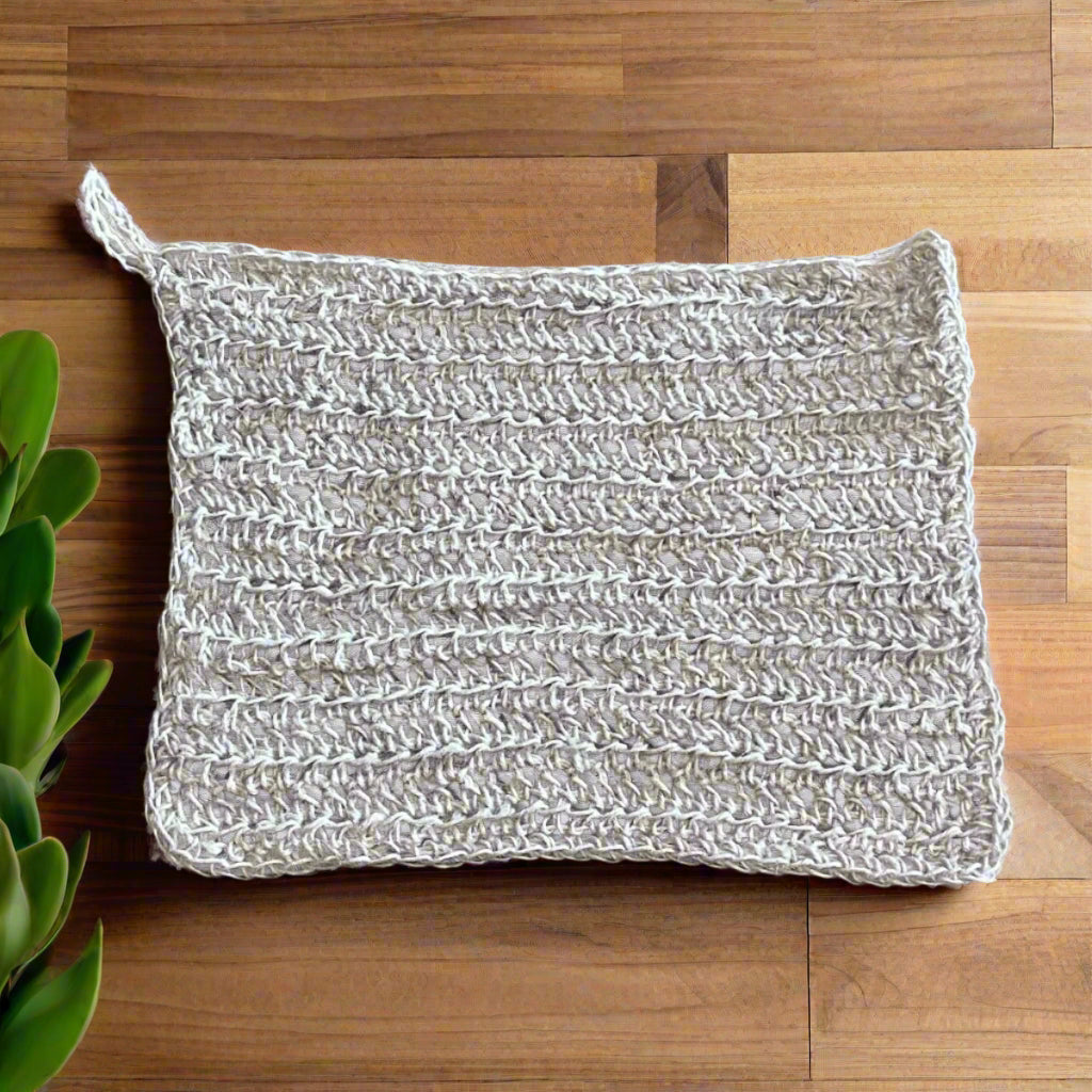 A hemp washcloth, featuring a natural fiber texture