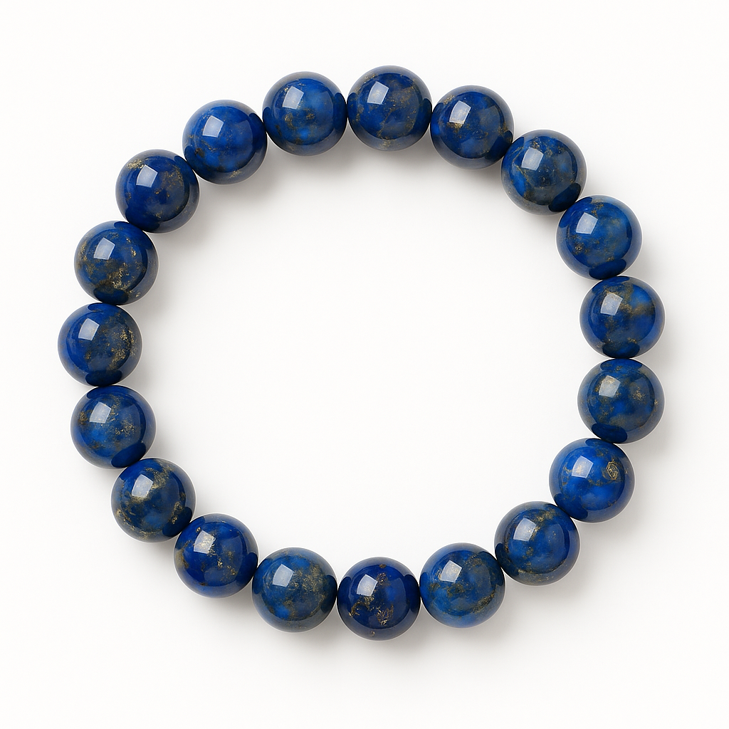 Lapis lazuli stretch cord bracelet on a white background