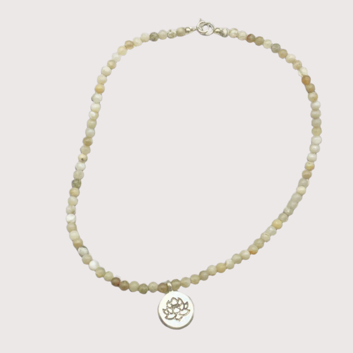 Lotus Flower Agate Necklace with unique lotus charm and agate gemstones for mindfulness and elegance