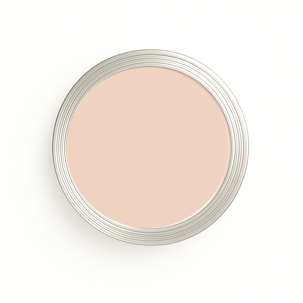 Mini dark tan natural minerals foundation in clear cosmetic jar on a white background