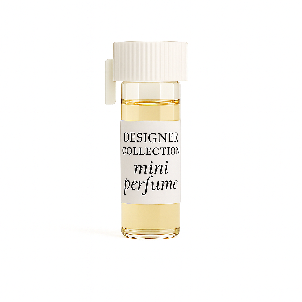 Small clear 1/6 dram vial of Coastal Classic Creations® Designer Pure Perfume with a white label and black cap, photographed on a clean white background.
