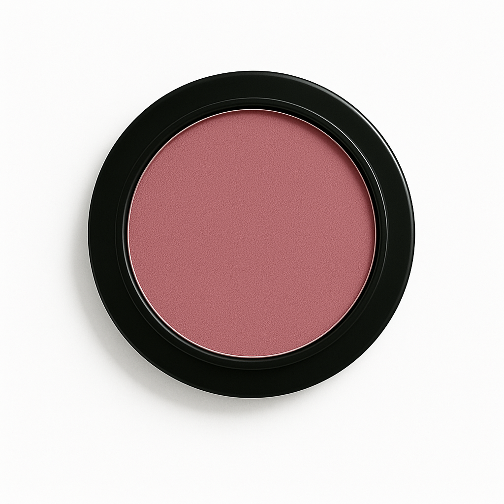 Round pan of deep berry matte eyeshadow in a black compact, displayed on a clean white background