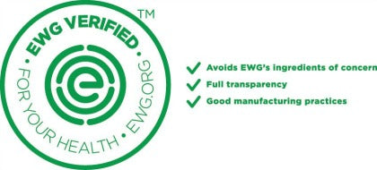 EWG Verified™ green rectangular symbol highlighting full transparency and safe ingredient standard