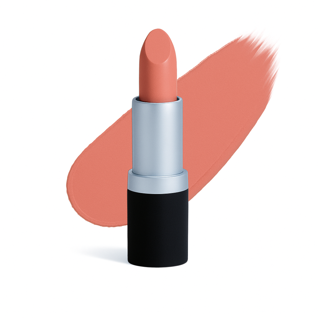 Tide Whisper matte lipstick on a pure white background in a soft coral beige shade with a smooth matte finish.
