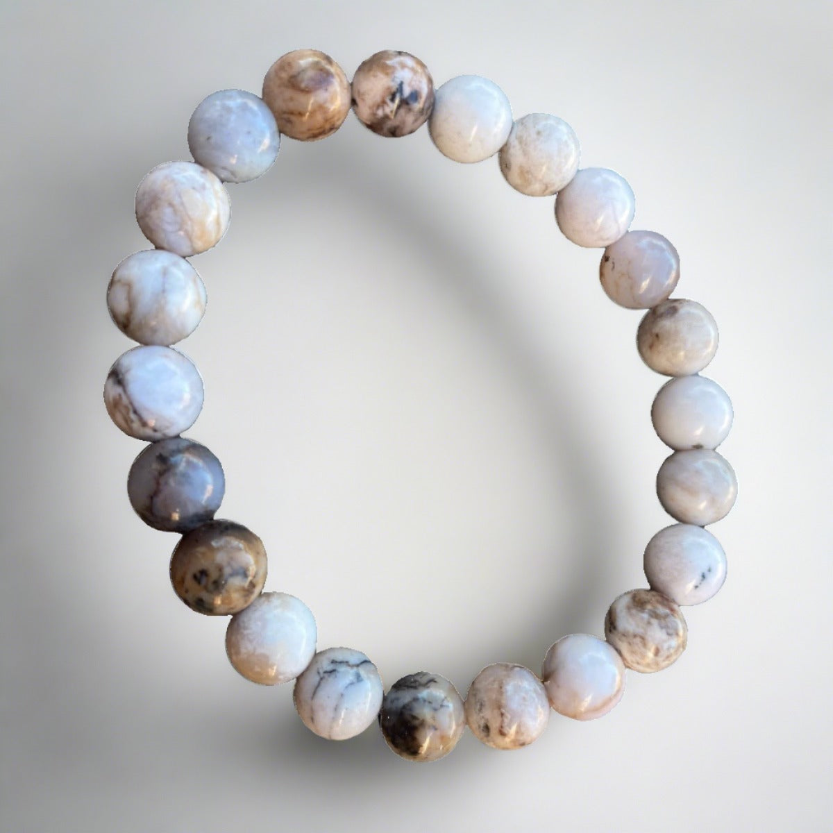 Smoky dendritic opal stretch cord bracelet for serenity and healing