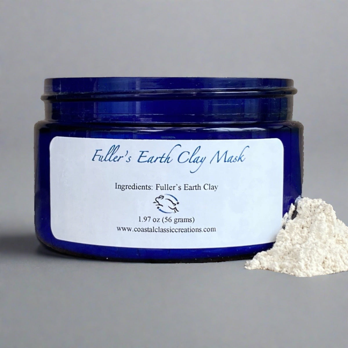 Blue jar of Fuller's Earth Clay for purifying and detoxifying the skin