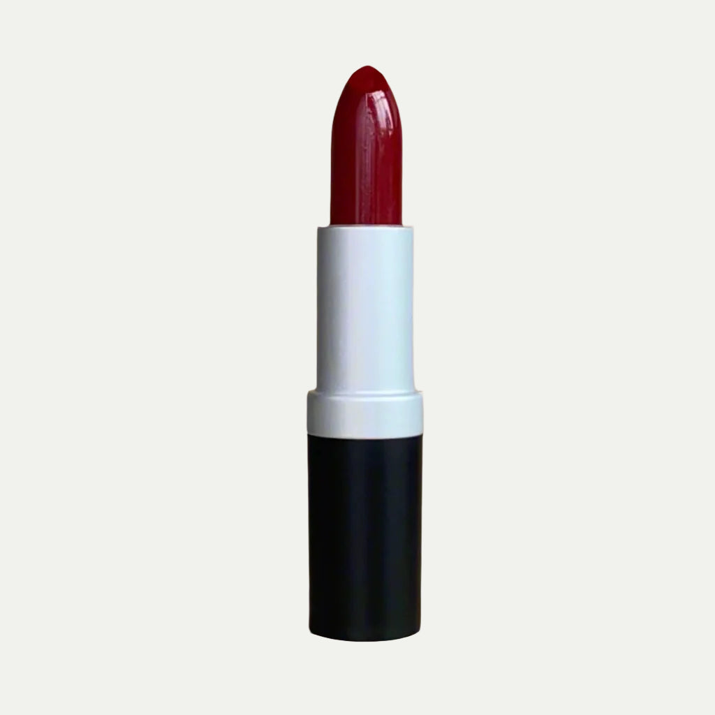 Venetian Red Lipstick, a classic burgundy red with brown undertones