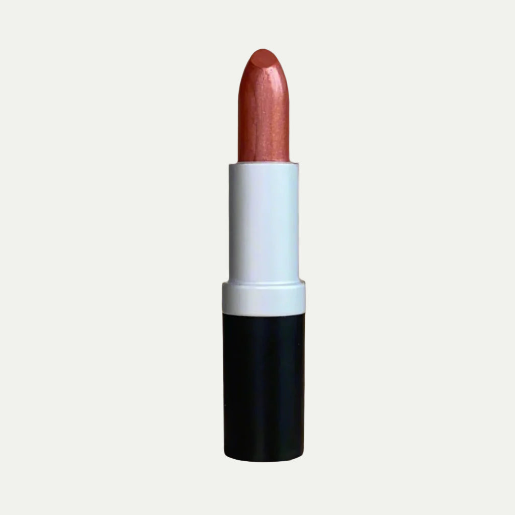 Warm spice colored copper lipstick with hydration